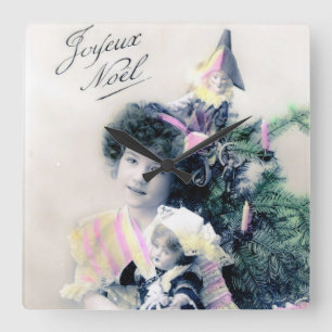 Joyeux Noël met meisje en pop Vierkante Klok