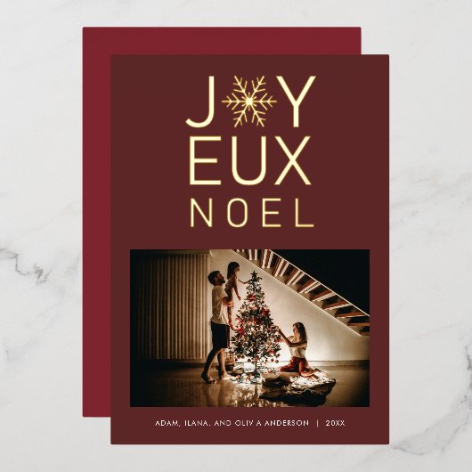 Joyeux Noel Modern en Classy Folie Kaart (Voorkant / Achterkant)