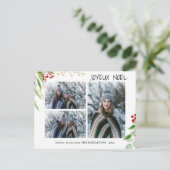 Joyeux Noel Modern Red Gold Berry | Multi Photo Feestdagenkaart (Staand voorkant)