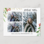 Joyeux Noel Modern Red Gold Berry | Multi Photo Feestdagenkaart (Voorkant)