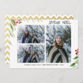 Joyeux Noel Modern Red Gold Berry | Multifoto Feestdagenkaart (Voorkant / Achterkant)