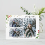 Joyeux Noel Modern Red Gold Berry | Multifoto Feestdagenkaart (Staand voorkant)