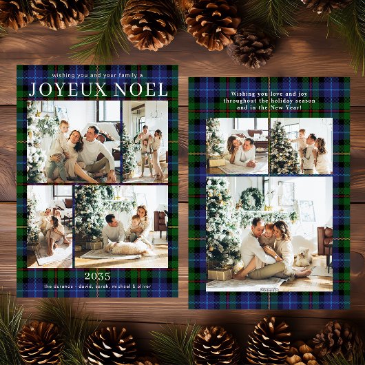 Joyeux Noel Multi Foto Groen Geruite Kerstkaart