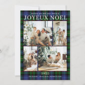 Joyeux Noel Multi Foto Groen Geruite Kerstkaart (Voorkant)