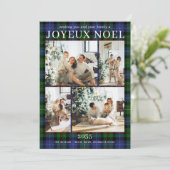 Joyeux Noel Multi Foto Groen Geruite Kerstkaart (Staand voorkant)