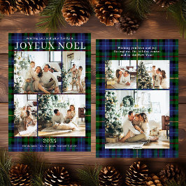 Joyeux Noel Multi Photo Green Plaid Holiday Card Feestdagenkaart