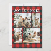 Joyeux Noel Multi Photo Red Buffalo Plaid Feestdagenkaart (Voorkant)
