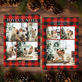 Joyeux Noel Multi Photo Red Buffalo Plaid Feestdagenkaart