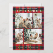 Joyeux Noel Multi Photo Red Plaid Holiday Kaart (Voorkant)