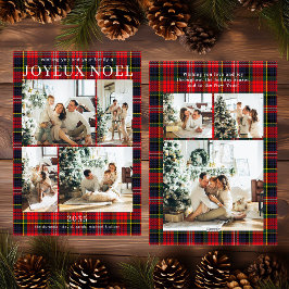Joyeux Noel Multi Photo Red Plaid Holiday Kaart
