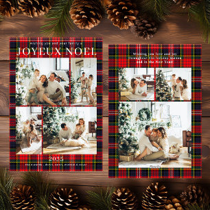 Joyeux Noel Multi Photo Red Plaid Holiday Kaart
