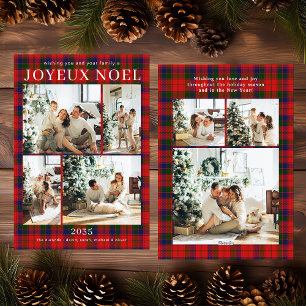 Joyeux Noel Multi Photo Red Plaid Holiday Kaart