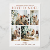 Joyeux Noel Multi Photo Roos Gold Folie Feestdagenkaart (Voorkant)