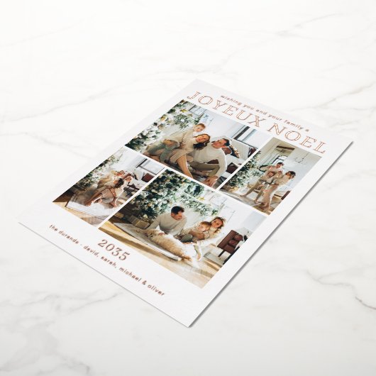 Joyeux Noel Multi Photo Roos Gold Folie Feestdagenkaart (Gedraaid)