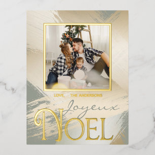 Joyeux Noel Photo Card Modern Gold Paint Strokes Folie Feestdagen Briefkaart
