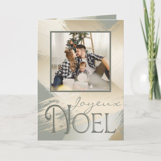 Joyeux Noel Photo Card Modern Gold Paint Strokes Kaart (Voorkant)