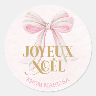 Joyeux Noël Pink & Green French Coquette Bow Ronde Sticker