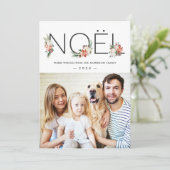 Joyeux Noel Poinsettia Floral kerstfoto Feestdagenkaart (Staand voorkant)