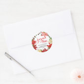 Joyeux Noel Poinsettia Krans Retouradres Ronde Sticker (Envelop)
