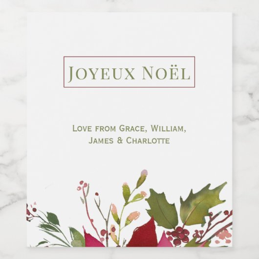 Joyeux Noël Poinsettia Persoonlijke Kerstmis Wijn Etiket (Enkel label)