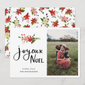 Joyeux Noel | Poinsettia-scriptfoto Feestdagenkaart (Voorkant / Achterkant)