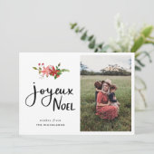 Joyeux Noel | Poinsettia-scriptfoto Feestdagenkaart (Staand voorkant)