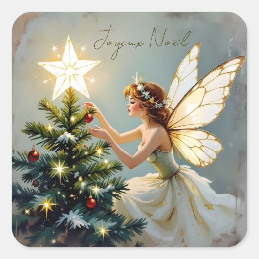 Joyeux Noël | Pretty Fairy Christmas Vierkante Sticker (Voorkant)