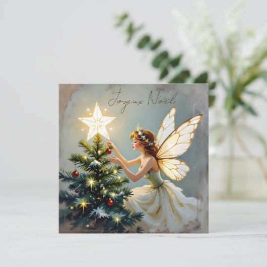 Joyeux Noël | Pretty Fairy Personalized Christmas Feestdagenkaart (Staand voorkant)