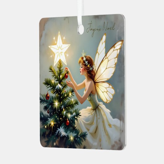 Joyeux Noël | Pretty Fairy Personalized Christmas Metalen Ornament (Voorkant links)