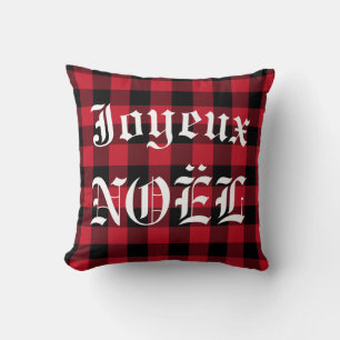 Joyeux Noel Red Black Buffalo Check Lumberjack Kussen