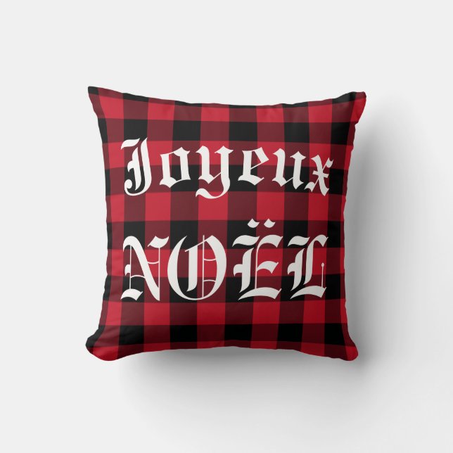 Joyeux Noel Red Black Buffalo Check Lumberjack Kussen (Voorkant)