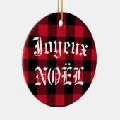 Joyeux Noël Red Black Buffalo Check Pset Keramisch Ornament (Rechts)