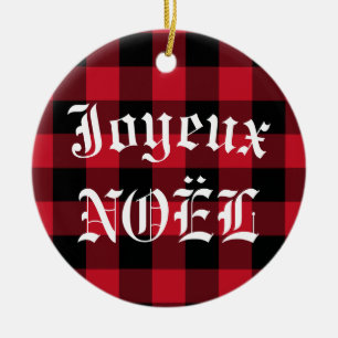 Joyeux Noël Red Black Buffalo Check Pset Keramisch Ornament