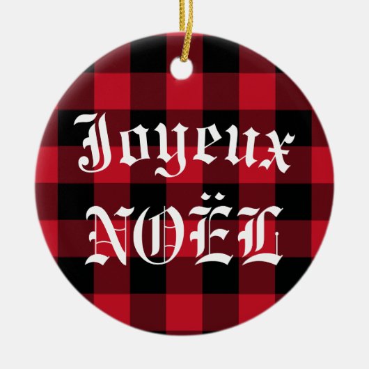 Joyeux Noël Red Black Buffalo Check Pset Keramisch Ornament (Voorkant)
