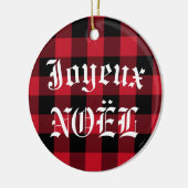 Joyeux Noël Red Black Buffalo Check Pset Keramisch Ornament (Links)