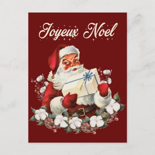 Joyeux Noel Red Kerstmis Vintage Santa Briefkaart (Voorkant)