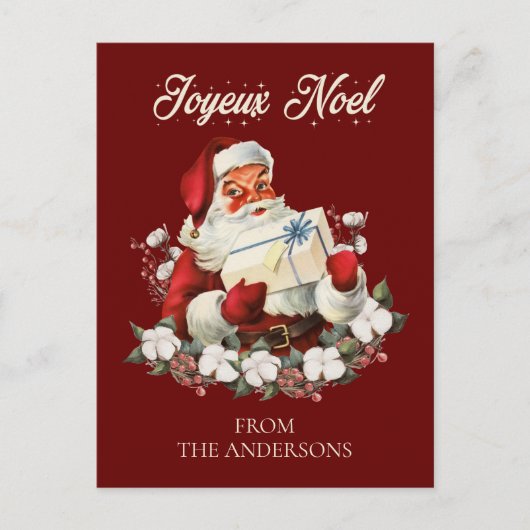 Joyeux Noel Red Kerstmis Vintage Santa Briefkaart (Voorkant)