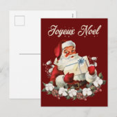 Joyeux Noel Red Kerstmis Vintage Santa Feestdagenkaart (Voorkant / Achterkant)