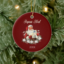 Joyeux Noel Red Kerstmis Vintage Santa Keramisch Ornament