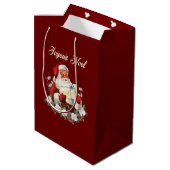 Joyeux Noel Red Kerstmis Vintage Santa Medium Cadeauzakje (Achterkant Gekanteld)