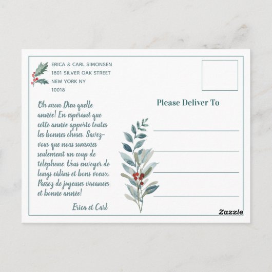 Joyeux Noel Renard Rouge Forêt d'Hiver French Briefkaart (Achterkant)