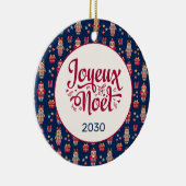 Joyeux Noel Retro Santa Blue Keramisch Ornament (Rechts)