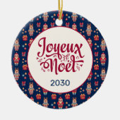 Joyeux Noel Retro Santa Blue Keramisch Ornament (Voorkant)