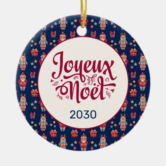 Joyeux Noel Retro Santa Blue Keramisch Ornament (Voorkant)