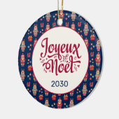 Joyeux Noel Retro Santa Blue Keramisch Ornament (Links)