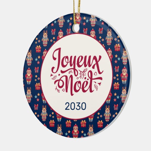 Joyeux Noel Retro Santa Blue Keramisch Ornament (Links)