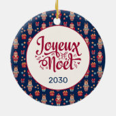 Joyeux Noel Retro Santa Blue Keramisch Ornament (Achterkant)