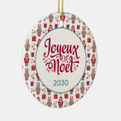 Joyeux Noel Retro Santa Cream Keramisch Ornament (Rechts)