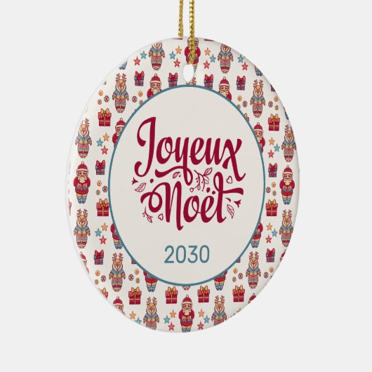 Joyeux Noel Retro Santa Cream Keramisch Ornament (Rechts)