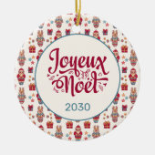 Joyeux Noel Retro Santa Cream Keramisch Ornament (Voorkant)